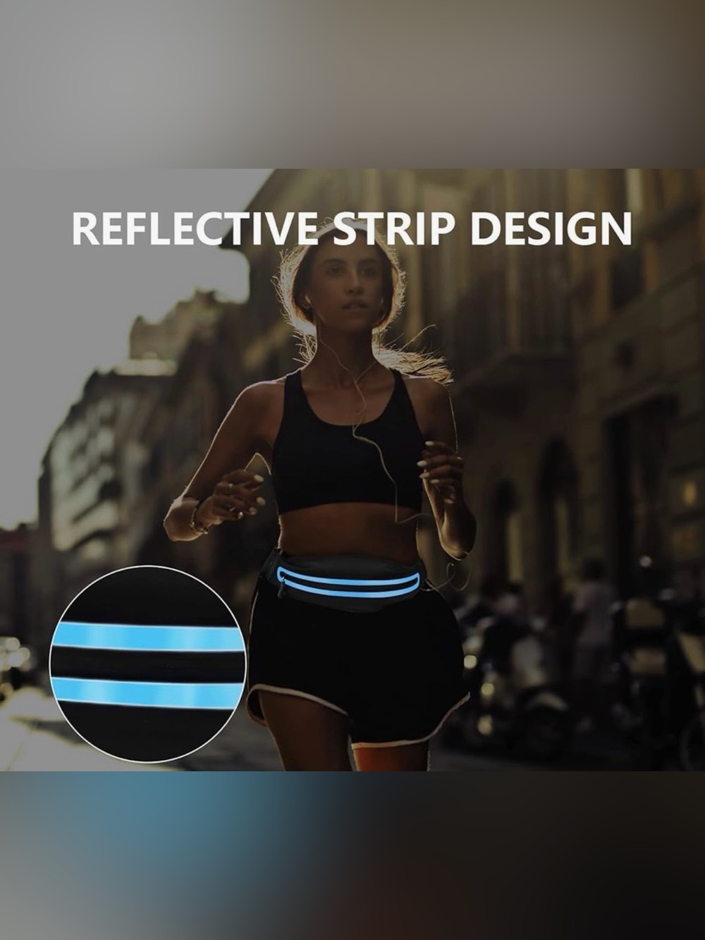 Reflective Running Waist Belt - Black with Blue Strip